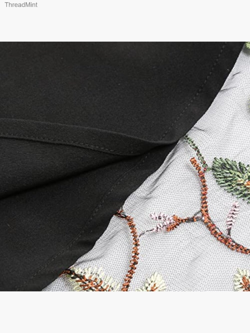Vintage Floral Embroidered Tulle Midi Skirt Elastic High Waist A-line Swing - Picture 2 of 6
